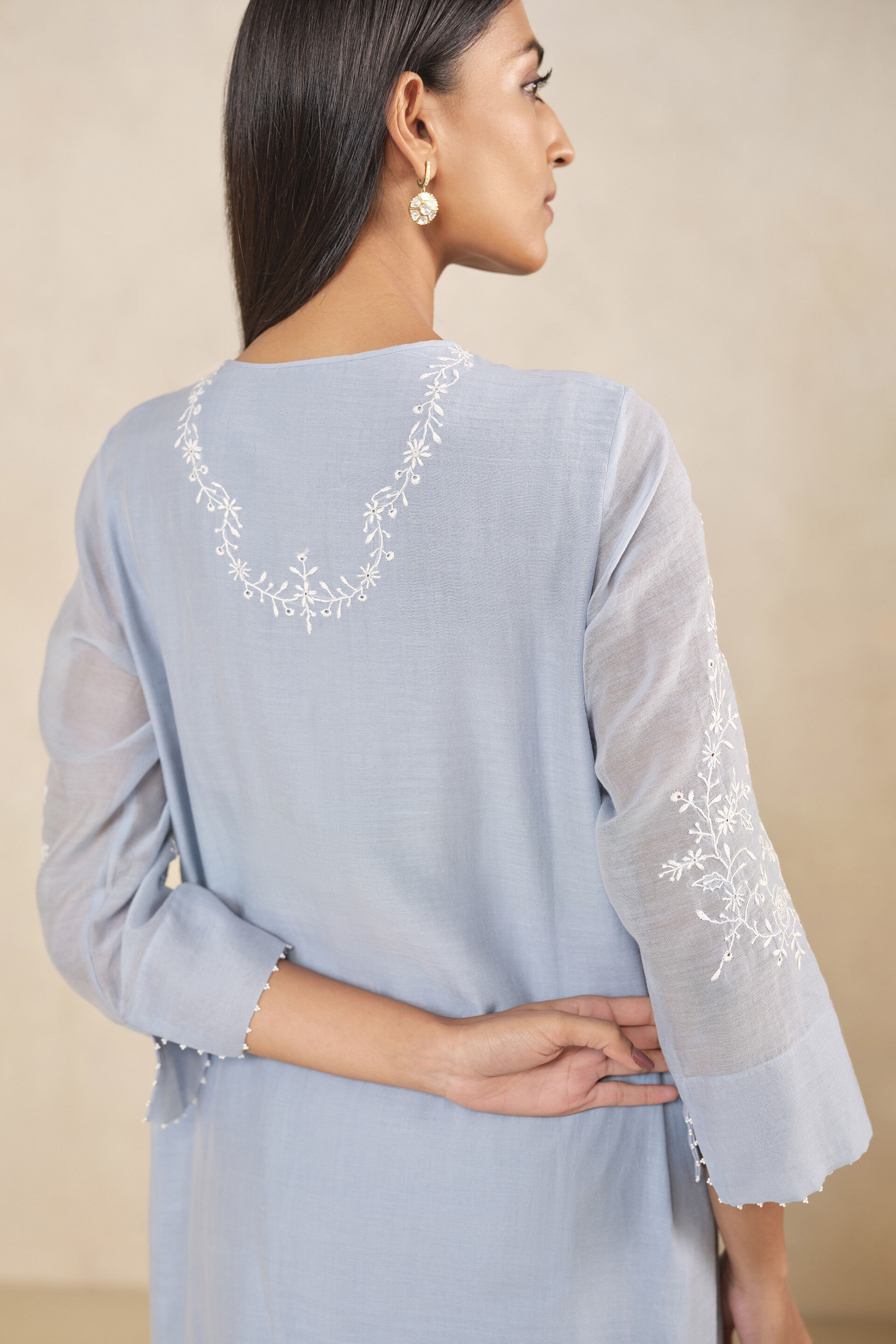 Haiku Chikankari Hand-embroidered Mul Kurta Set - Blue, Blue, image 5
